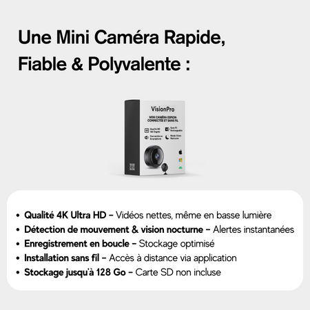 Mini Caméra WiFi Étanche pour Intérieur et Extérieur - VisionPro